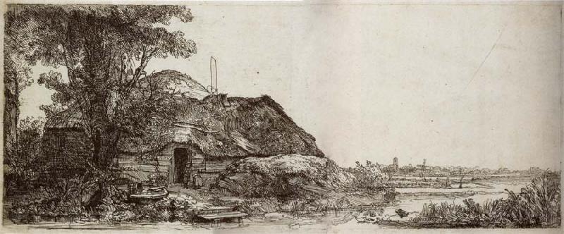 REMBRANDT Harmenszoon van Rijn Landscape with a cottage and a large tree Norge oil painting art